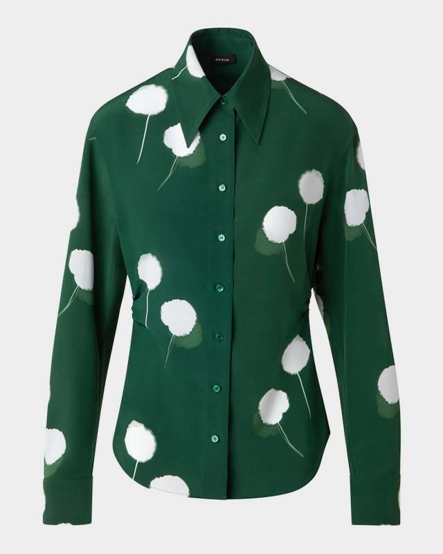 Windflower Print Silk Crepe Blouse